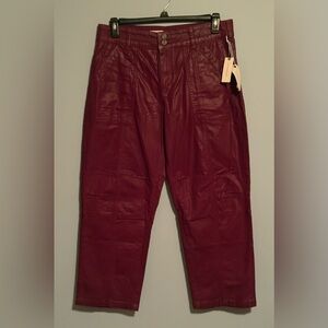 Pilcro Anthropologie Wine Coated Pants Women’s 31 Waxed Straight Leg NWT